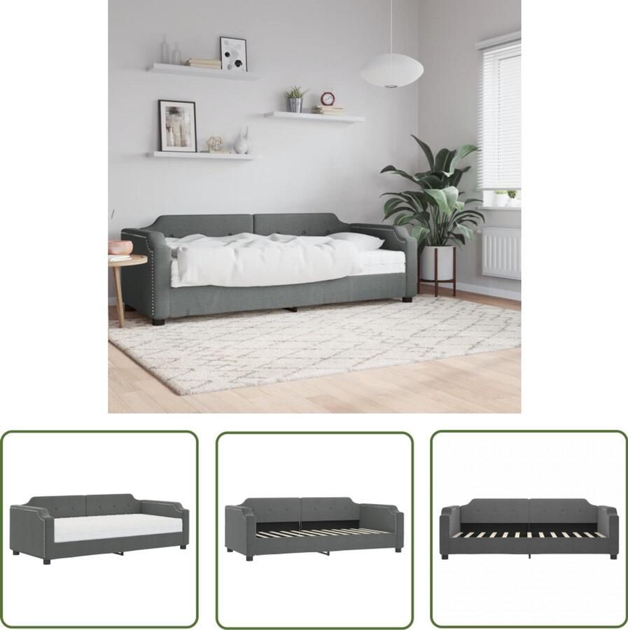 The Living Store Slaapbank met matras 90x190 cm stof donkergrijs Slaapbank Tweepersoonsbed Donkere Meubels Comfortabele Stoffen Multifunctioneel Meubel