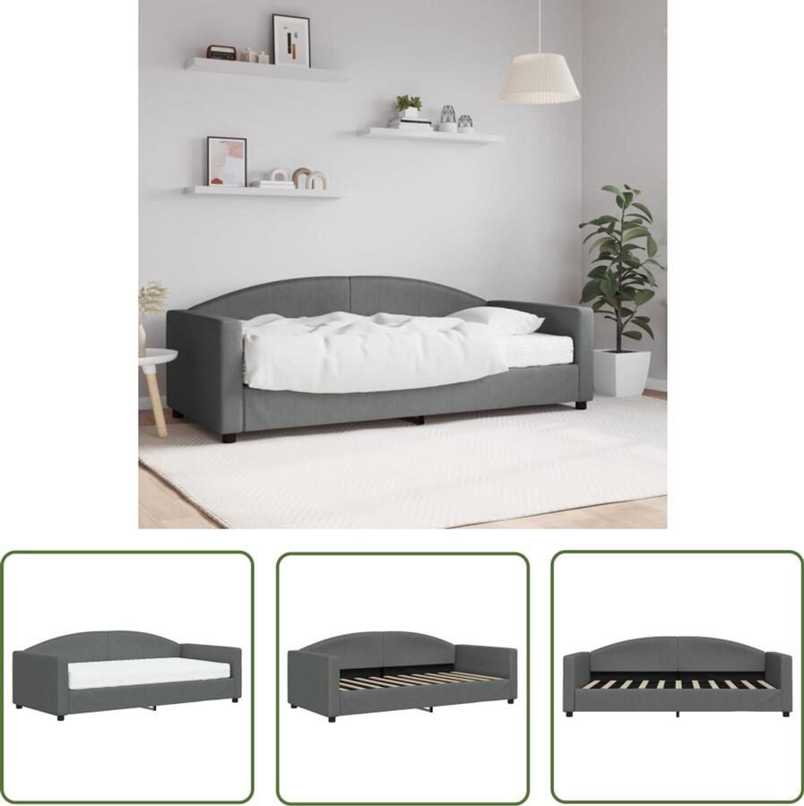 The Living Store Slaapbank met matras 90x190 cm stof donkergrijs Slaapbank Tweepersoonsbed Donkere Meubels Multifunctioneel Meubel Compact Bed