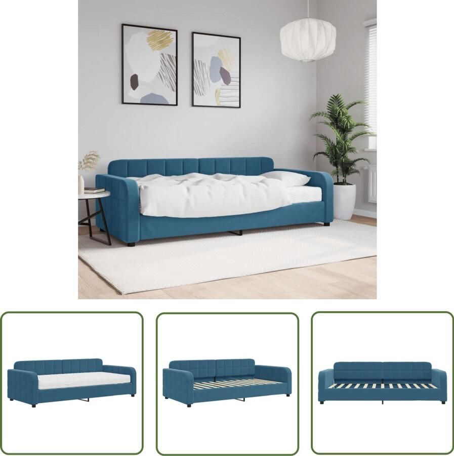 The Living Store Slaapbank met matras 90x200 cm fluweel blauw Slaapbank Tweepersoonsbed Sofa Bed Lounge Meubels Blauwe Meubels
