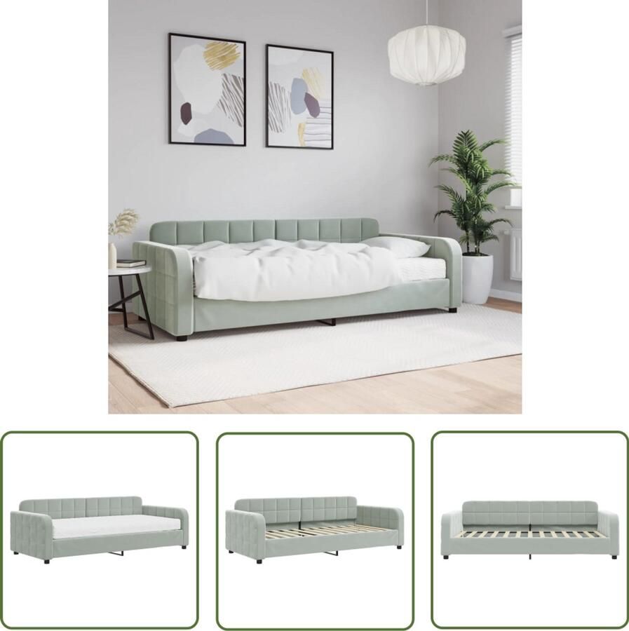 The Living Store Slaapbank met matras 90x200 cm fluweel lichtgrijs Slaapbank Tweepersoonsbed Comfortabele Bank Multifunctioneel Meubilair Designmeubel