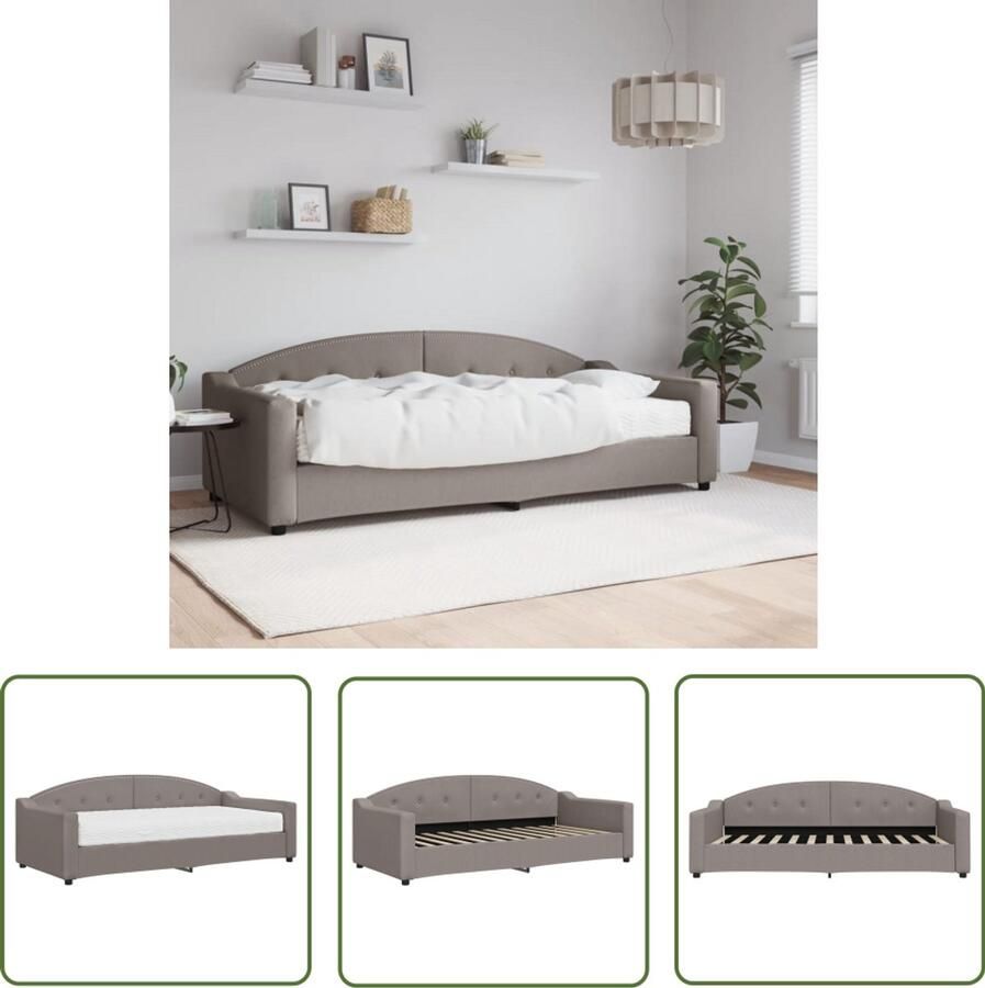 The Living Store Slaapbank met matras 90x200 cm stof taupe Slaapbank Tweepersoonsbed Multifunctioneel Meubilair Comfortabele Stoffen Bank Design Bank