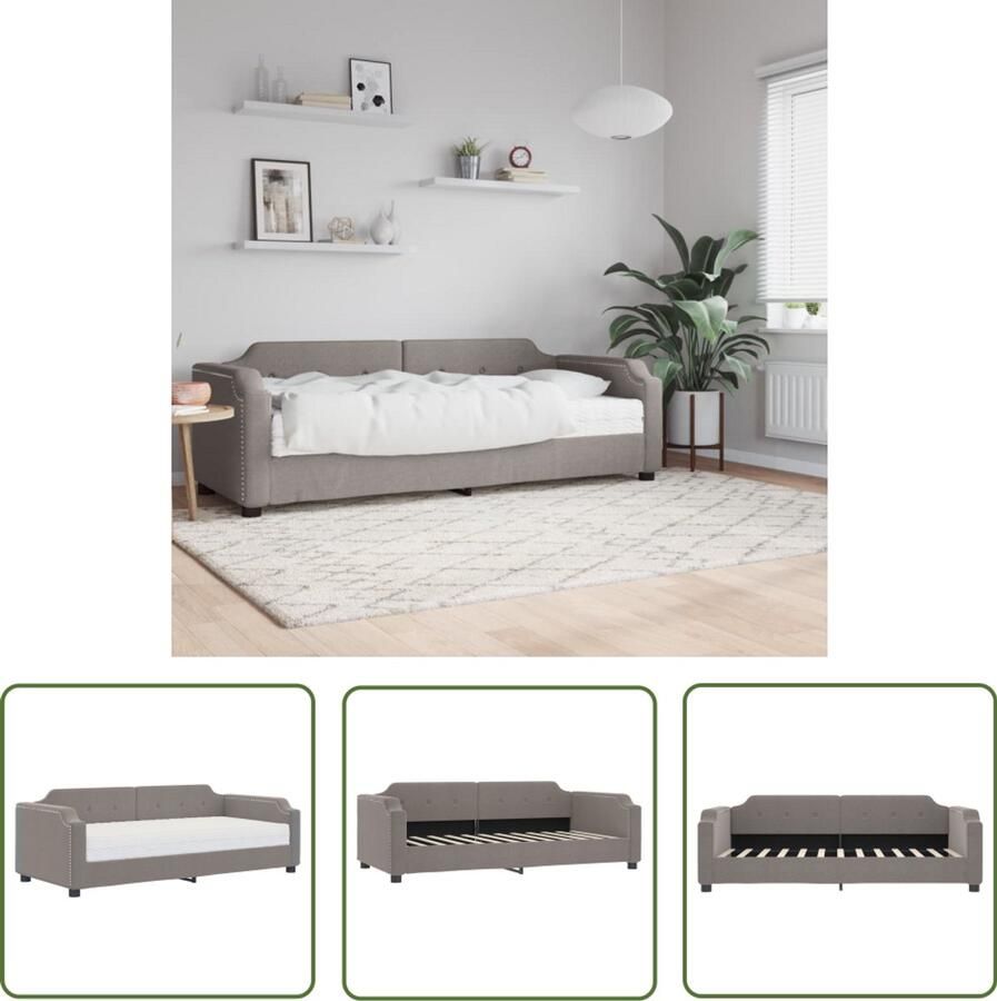 The Living Store Slaapbank met matras 90x200 cm stof taupe Slaapbank Tweepersoonsbed Multifunctioneel Meubilair Lounge Sofa Guest Bed