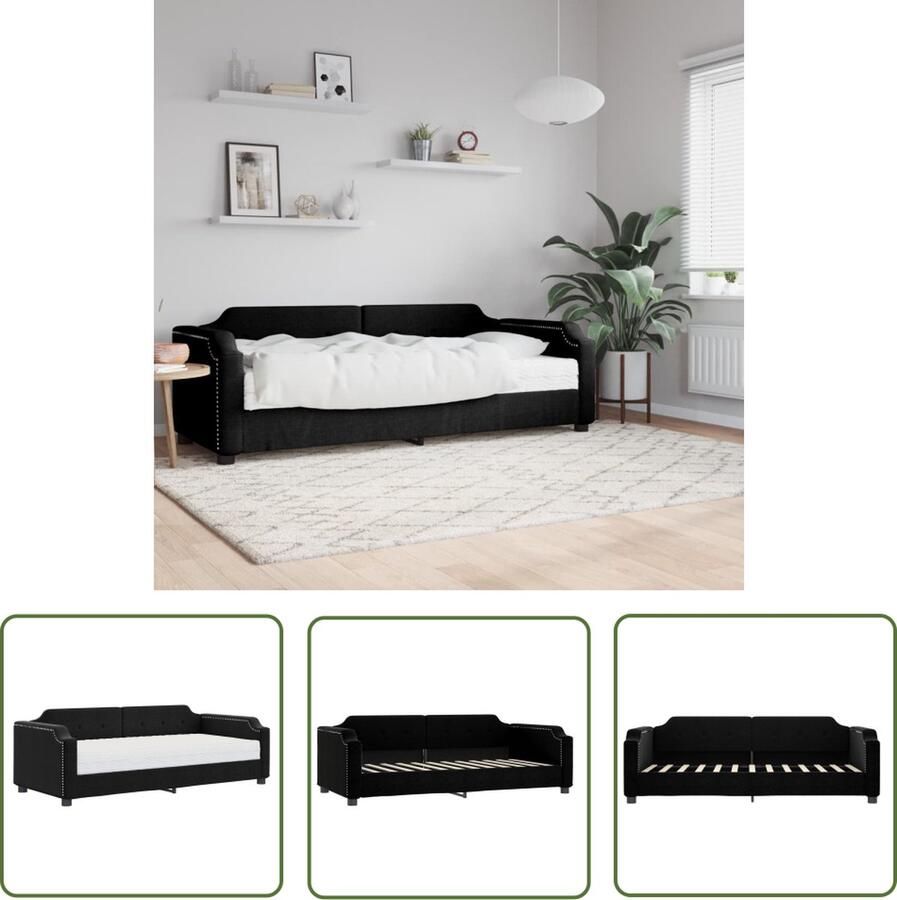The Living Store Slaapbank met matras 90x200 cm stof zwart Slaapbank Tweepersoonsbed Comfortabele Slaapbank Zwarte Slaapbank Multifunctionele Meubels