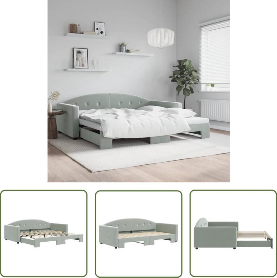 The Living Store Slaapbank met onderschuifbed 100x200 cm fluweel lichtgrijs Slaapbank Tweepersoonsbed Sofa Bed Lounge Meubilair Living Room Furniture