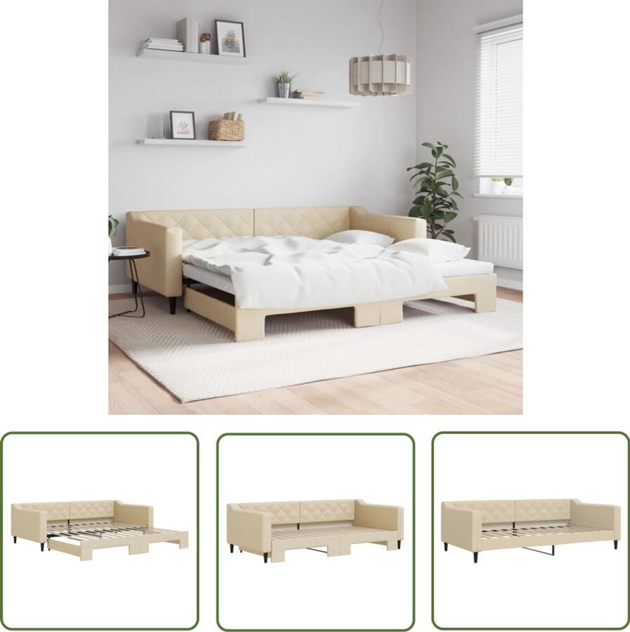 The Living Store Slaapbank met onderschuifbed 100x200 cm stof crèmekleurig Slaapbank Tweepersoonsbed Sofa Bed Multifunctioneel Meubilair Creme Kleurstelling