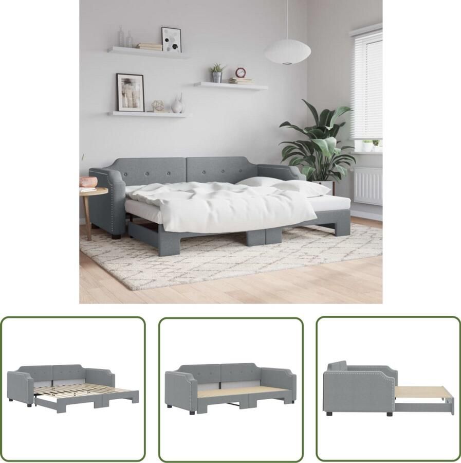 The Living Store Slaapbank met onderschuifbed 100x200 cm stof lichtgrijs Slaapbank Tweepersoonsbed Sofa Bed Multifunctioneel Meubilair Licht Grijs Meubels