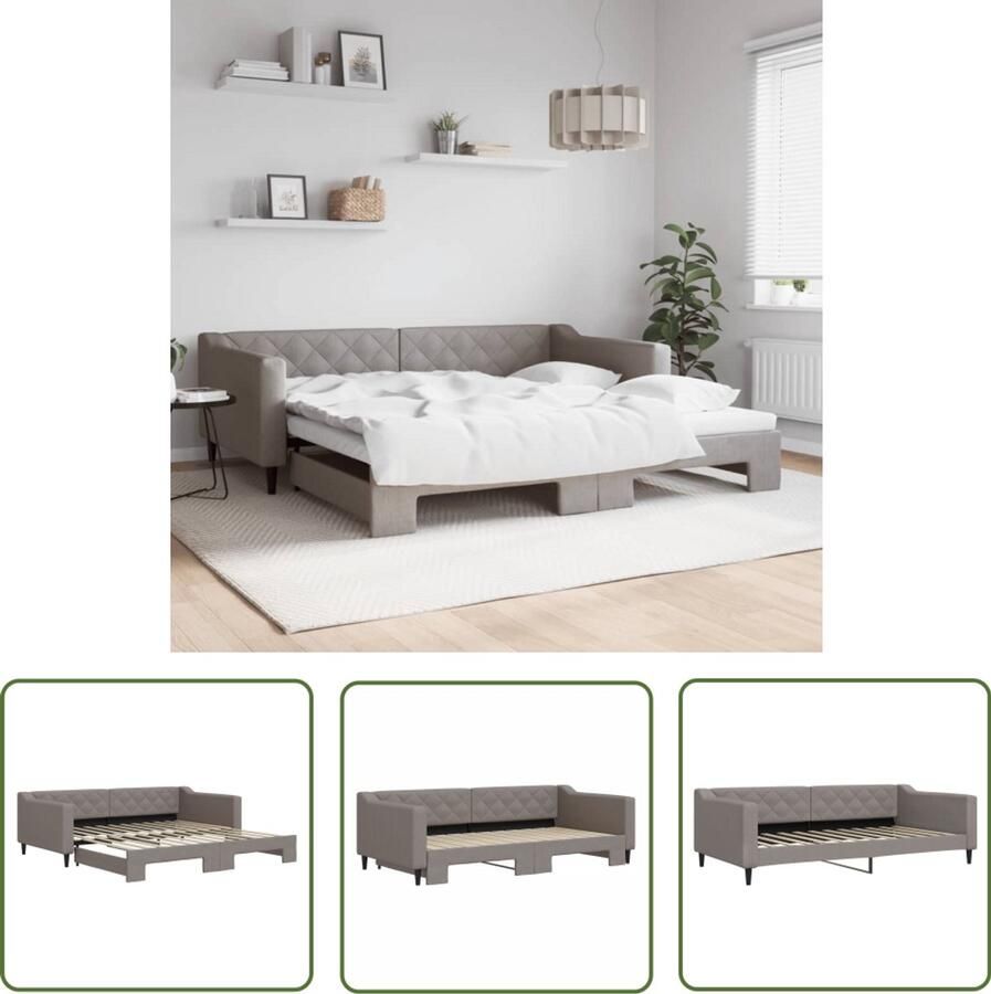 The Living Store Slaapbank met onderschuifbed 100x200 cm stof taupe Slaapbank Tweepersoonsbed Sofa Bed Design Sofa Lounge Bank