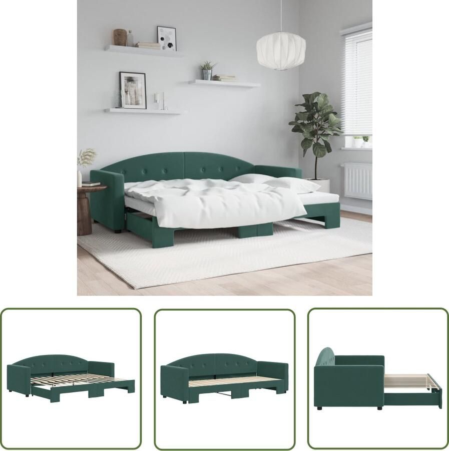 The Living Store Slaapbank 2-in-1 Donkergroen Fluweel 222 x 90 x 75 cm Geschikt voor 80 x 200 cm matras Montage vereist Slaapbank Tweepersoonsbed Sofa Bed Donkere Kleuren Meubels Lounge Furniture