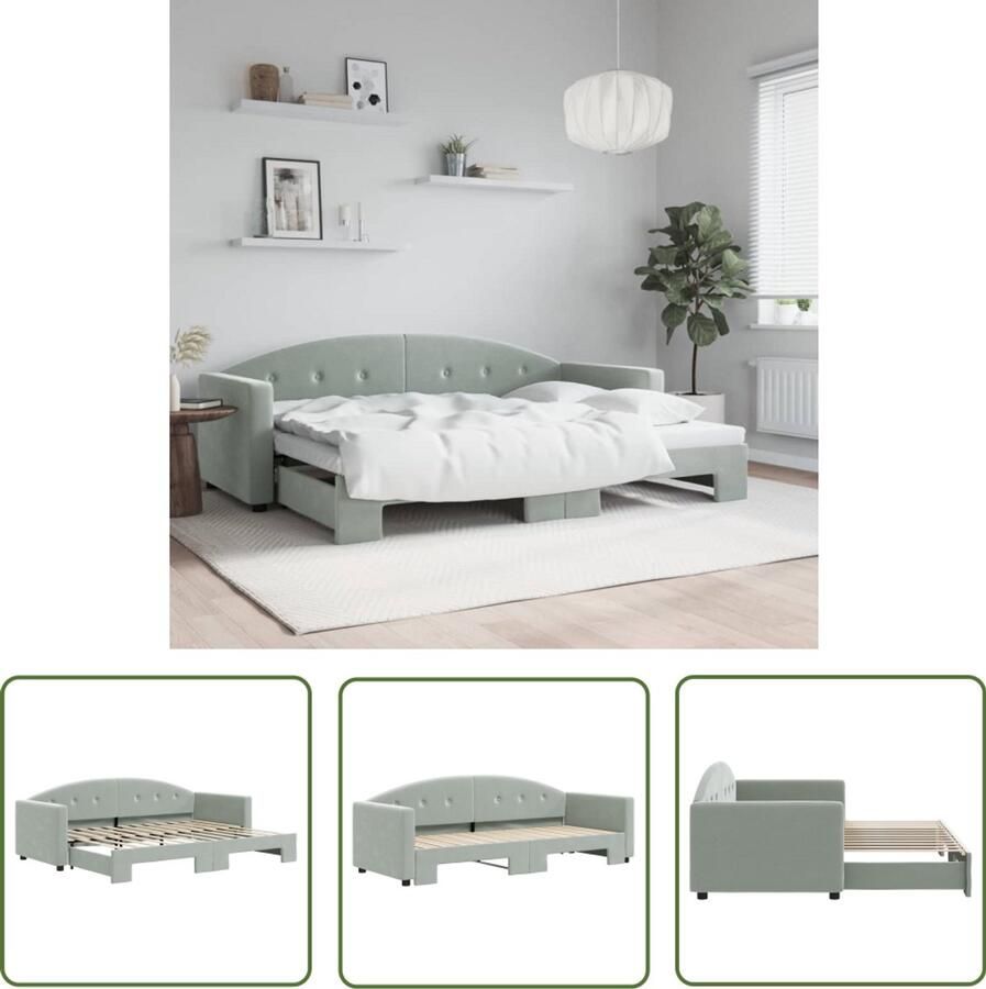 The Living Store Slaapbank met onderschuifbed 80x200 cm fluweel lichtgrijs Slaapbank Tweepersoonsbed Fluweelslaapbank Design Slaapkamer Multifunctioneel Meubilair