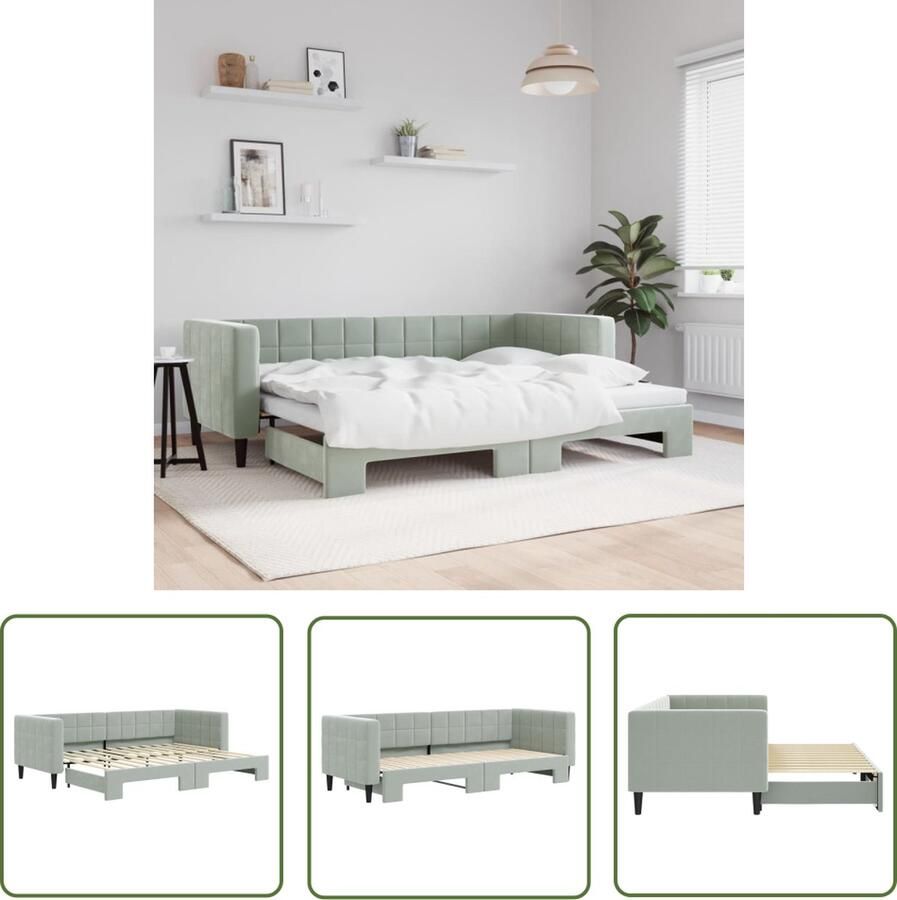 The Living Store Slaapbank 2-in-1 Lichtgrijs fluweel 223x90x68cm Modern design Slaapbank Tweepersoonsbed Fluweelsofa Lounge Sofa Livingroom Furniture