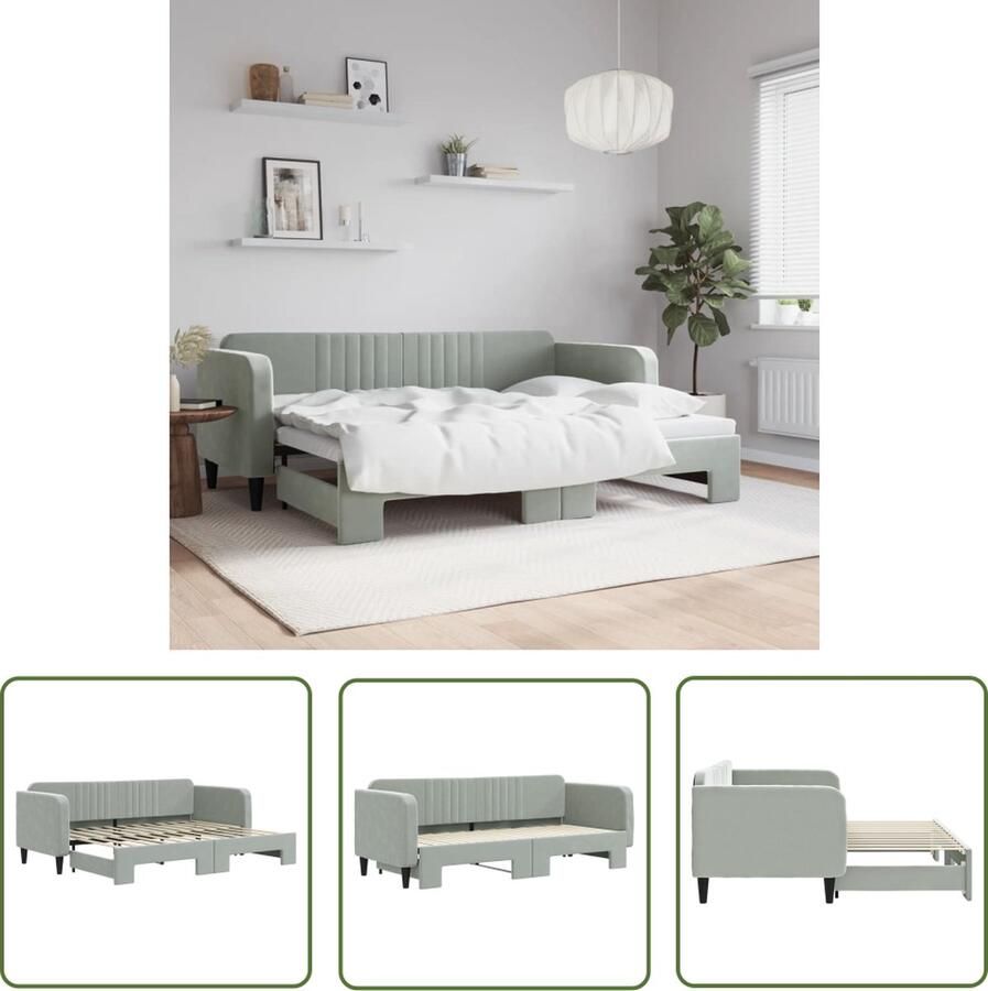 The Living Store Slaapbank 2-in-1 Lichtgrijs Fluweel 223x90x75cm Geschikt voor 80x200cm Matras Montage vereist Slaapbank Tweepersoonsbed Sofa Bed Fluweelsofa Grijs Meubilair