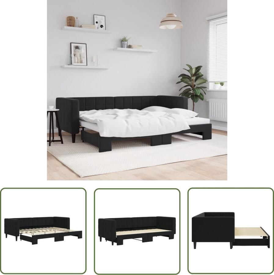 The Living Store Slaapbank 2-in-1 Bank en bed Zwart fluweel 223x90x68 cm Geschikt voor 80x200 cm matras Montage vereist Slaapbank Tweepersoonsbed Zwarte Slaapbank Bankslaapzaak Sofa Bed