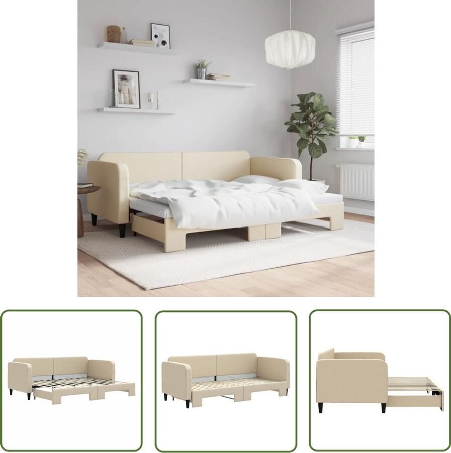 The Living Store Slaapbank met onderschuifbed 80x200 cm stof crèmekleurig Slaapbank Tweepersoonsbed Sofa Bed Bankstel Lounge Sofa