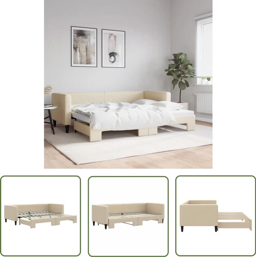 The Living Store Slaapbank met onderschuifbed 80x200 cm stof crèmekleurig Slaapbank Tweepersoonsbed Sofa Bed Multifunctioneel Meubilair Crème Kleurstelling