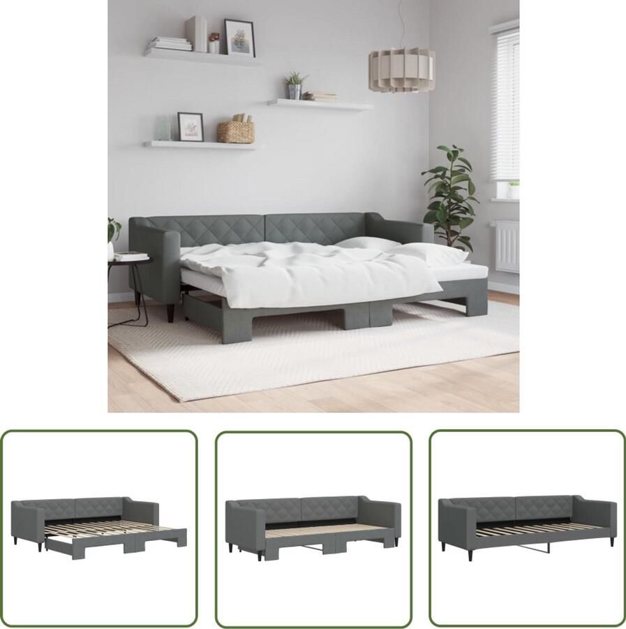 The Living Store Slaapbank met onderschuifbed 80x200 cm stof donkergrijs Slaapbank Tweepersoonsbed Donkere Meubels Multifunctioneel Meubilair Stoffen Bank