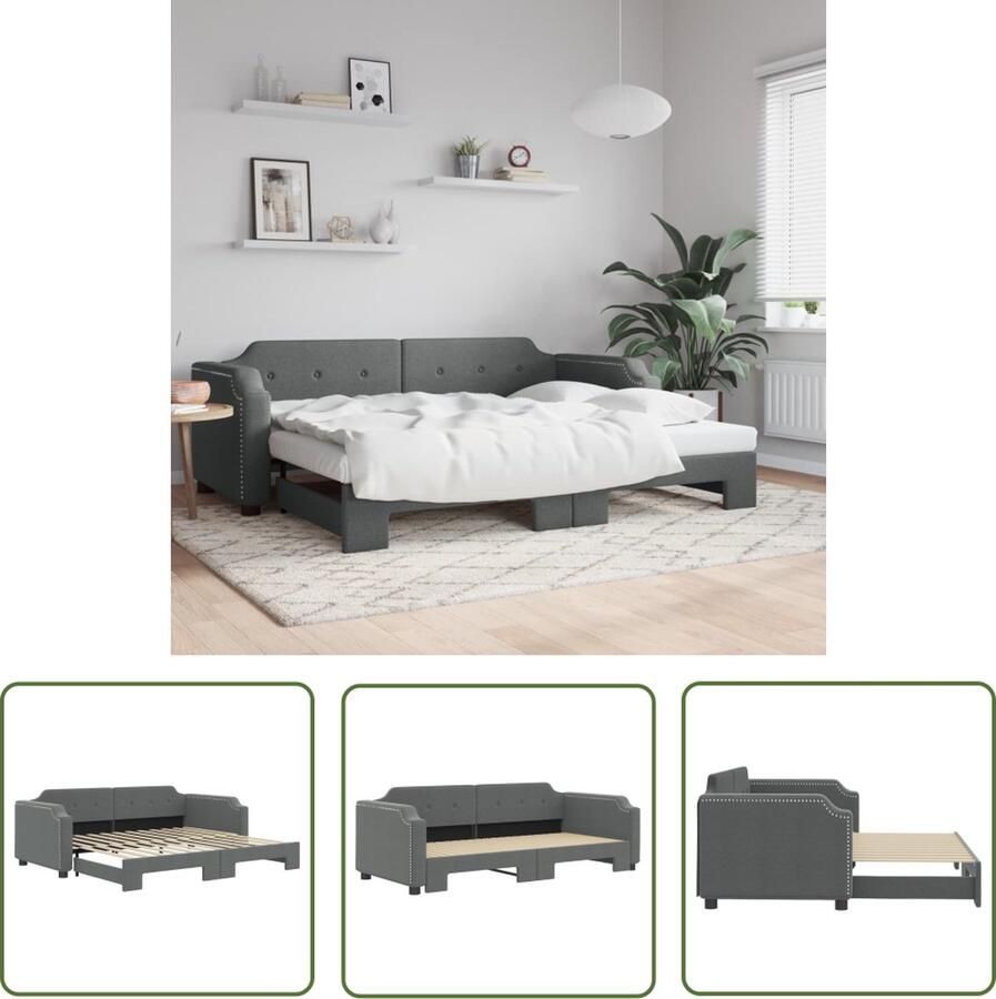 The Living Store Slaapbank met onderschuifbed 80x200 cm stof donkergrijs Slaapbank Tweepersoonsbed Sofa Bed Donkere Meubels Grijze Meubels