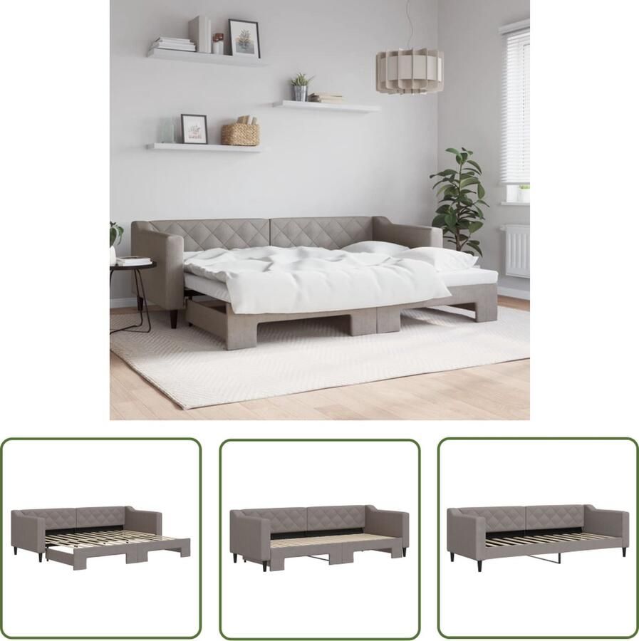 VidaXL Slaapbank met onderschuifbed 80x200 cm stof taupe Slaapbank Tweepersoonsbed Sofa Bed Kanapé Lits Taupecouleur