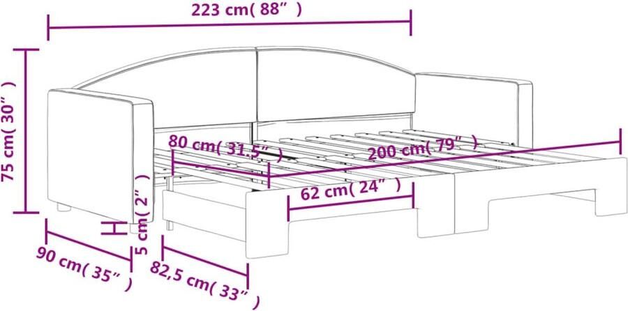 The Living Store Slaapbank met onderschuifbed 80x200 cm stof taupe Slaapbank Tweepersoonsbed Sofa Bed Lounge Meubels Living Room Furniture
