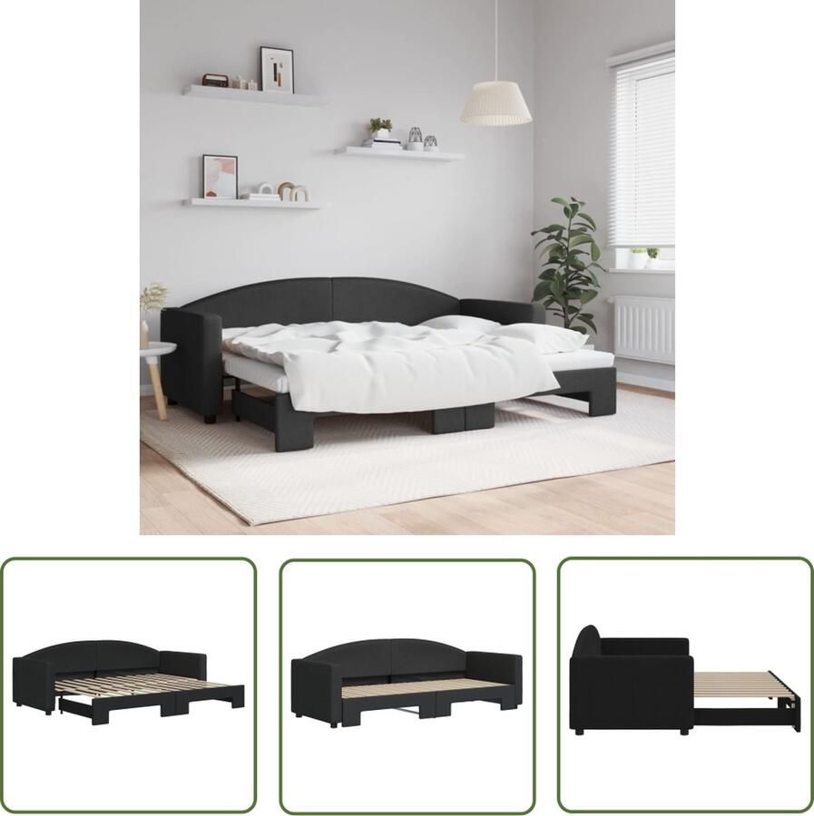 The Living Store Slaapbank 2-in-1 Zwart 223 x 90 x 75 cm Met onderschuifbed Slaapbank Tweepersoonsbed Zwarte Slaapbank Bankslaapzaak Compact Bed