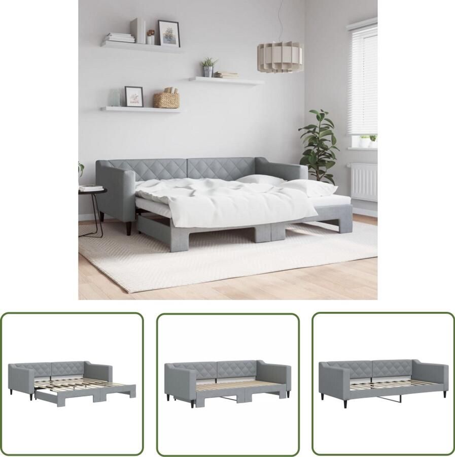 The Living Store Slaapbank met onderschuifbed 90x190 cm stof lichtgrijs Slaapbank Tweepersoonsbed Sofa Bed Multifunctioneel Meubilair Designmeubel