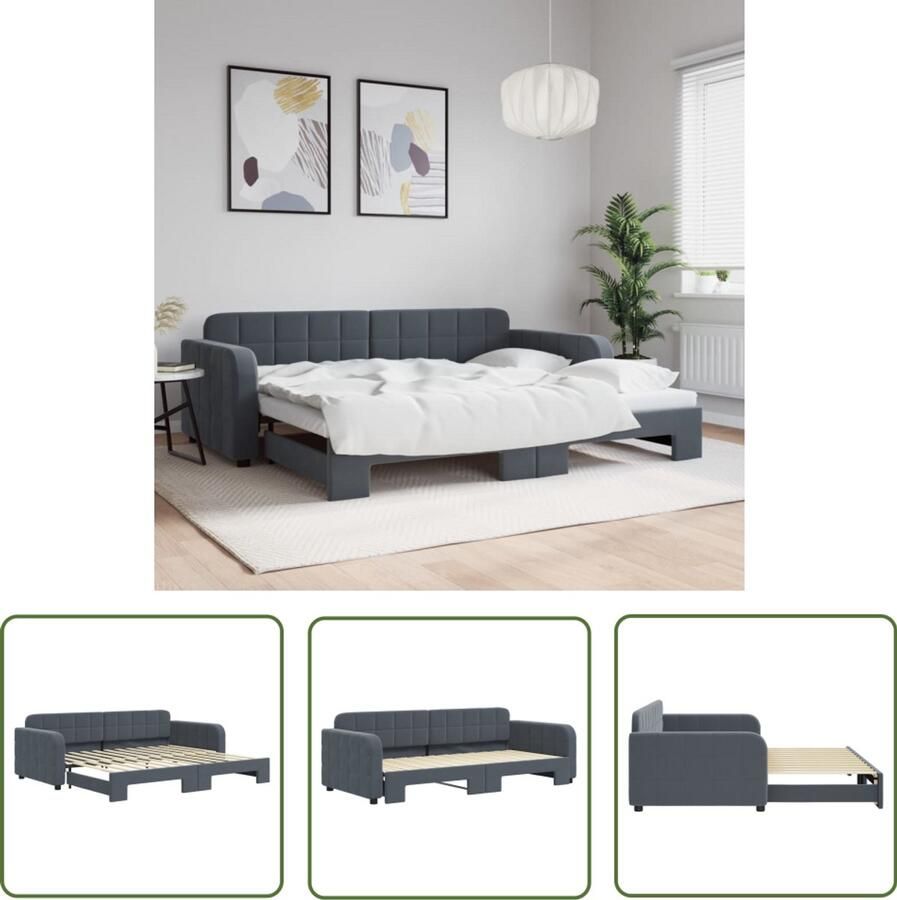 VidaXL Slaapbank met onderschuifbed 90x200 cm fluweel donkergrijs Slaapbank Tweepersoonsbed Onderschuifbed Donkere Kleuren Fluweel Sofa