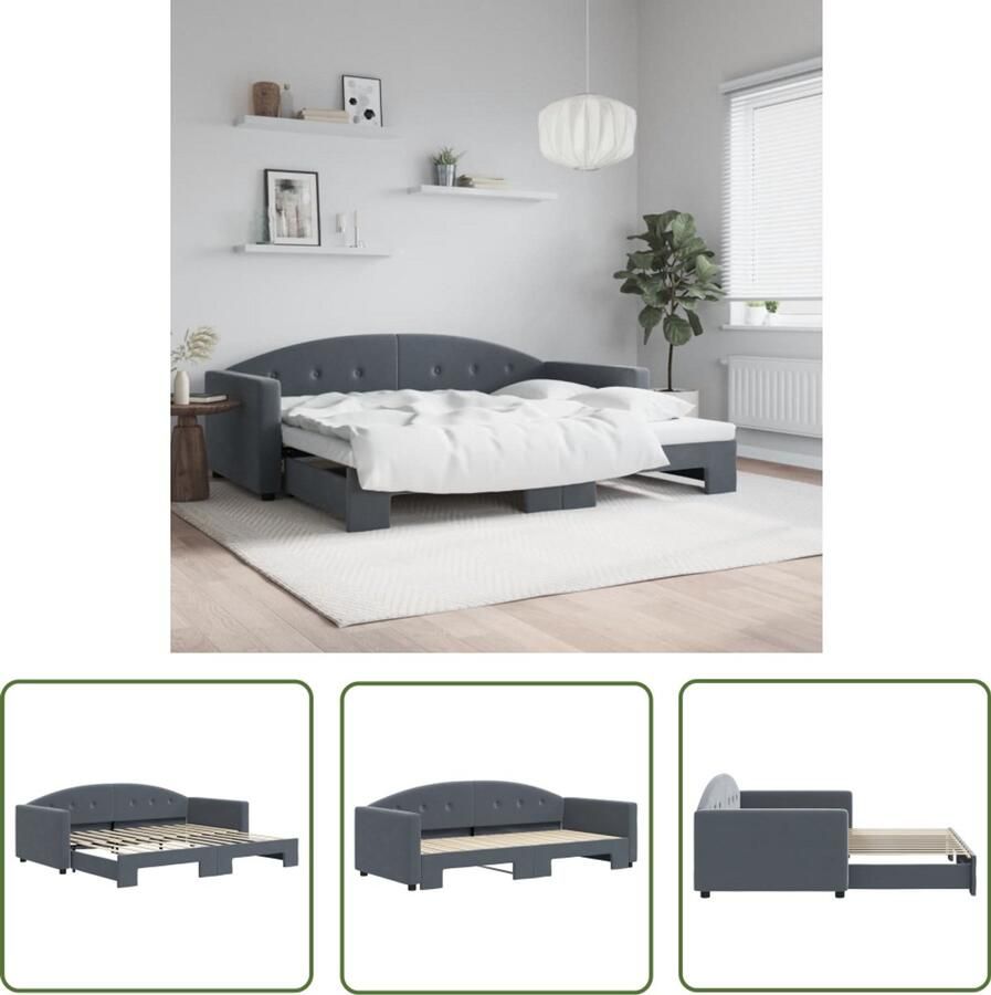 VidaXL Slaapbank met onderschuifbed 90x200 cm fluweel donkergrijs Slaapbank Tweepersoonsbed Onderschuifbed Donkere Kleuren Design Slaapkamer