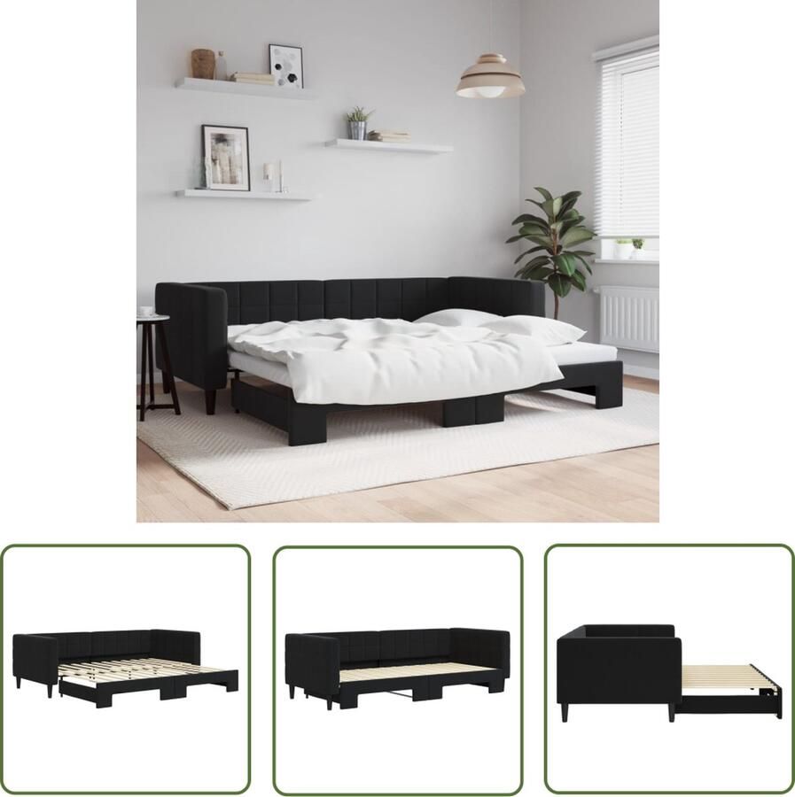 The Living Store Slaapbank 2-in-1 Zwart fluweel 223x100x68cm Veelzijdige bank en bed met solide constructie Modern ontwerp Matras 90x200cm Montage vereist