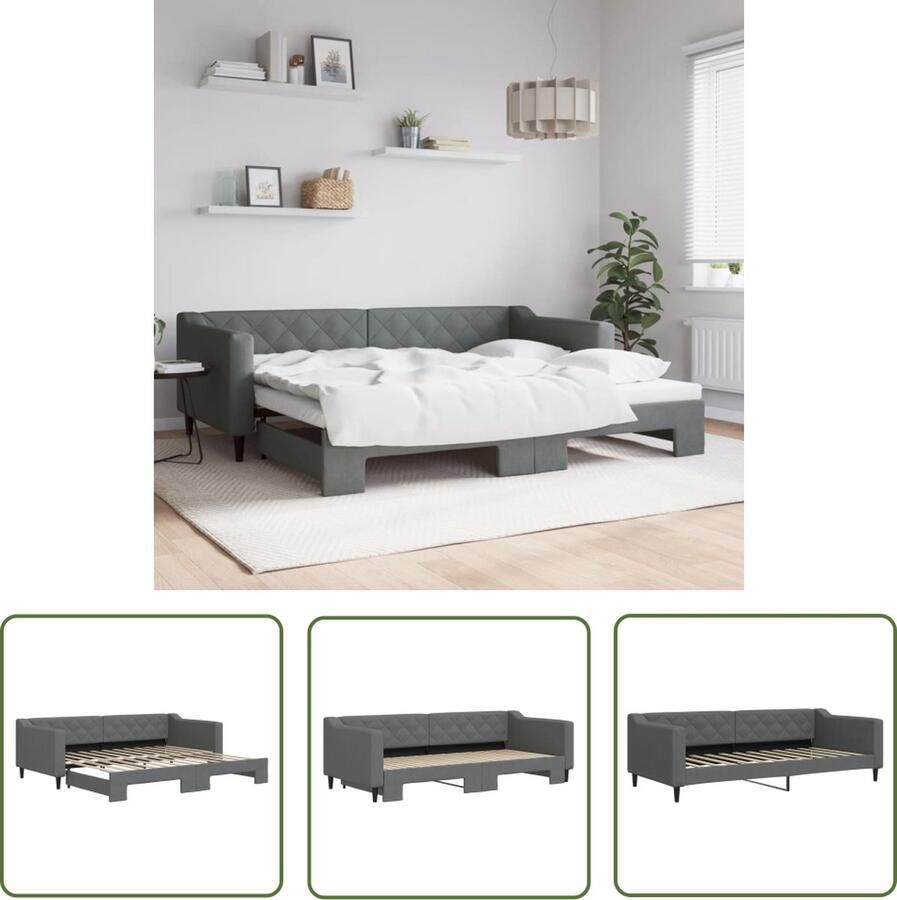 The Living Store Slaapbank 2-in-1 Donkergrijs 223 x 100 x 67 cm Houten metalen frame Slaapbank Tweepersoonsbed Donkere Meubels Kanapé-bed Multifunctionele Meubels