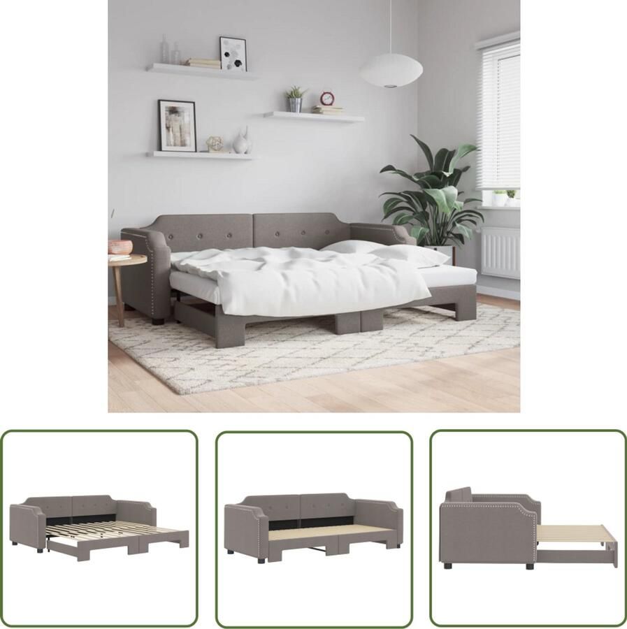The Living Store Slaapbank met onderschuifbed 90x200 cm stof taupe Slaapbank Tweepersoonsbed Sofa Bed Lounge Sofa Multifunctioneel Meubilair