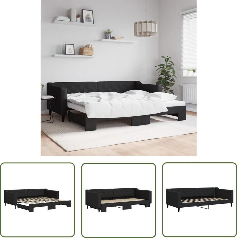 The Living Store Slaapbank 2-in-1 Zwart 223 x 192.5 x 67 cm Duurzame stof Slaapbank Tweepersoonsbed Sofa Bed Bankslaapsysteem Multifunctioneel Meubilair