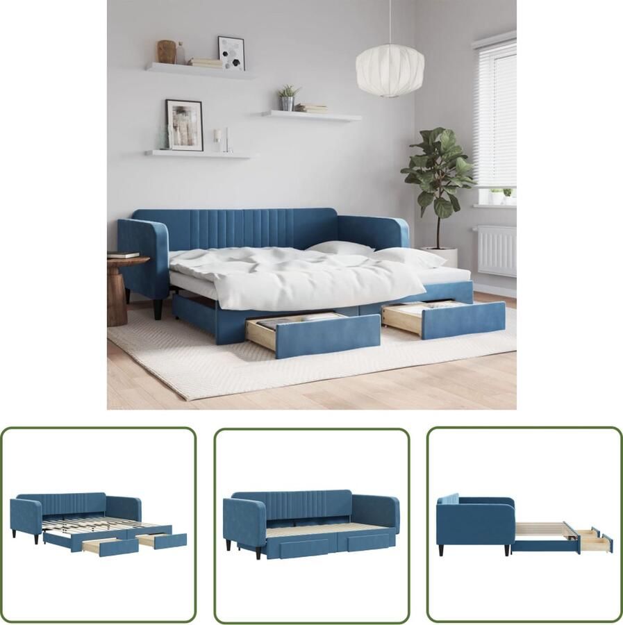The Living Store Slaapbank 2-in-1 Blauw 223 x 110 x 75 cm Veelzijdige slaapbank met onderschuifbed opbergruimte en zacht fluweel Slaapbank Tweepersoonsbed Sofa Bed Lounge Bed Multifunctioneel Meubilair