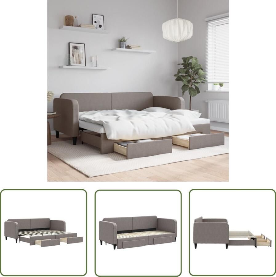 The Living Store Slaapbank 2-in-1 met onderschuifbed Taupe 223 x 90 x 75 cm Duurzame stof en solide constructie Slaapbank Tweepersoonsbed Sofa Bed Lounge Bed Boxspring