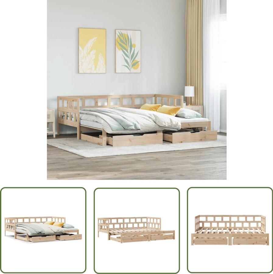 The Living Store Slaapbank met onderschuifbed en lades zonder matras 90x200 cm Slaapbank Tweepersoonsbed Opvouwbaar Bed Houten Bed Stapelbare Bedden