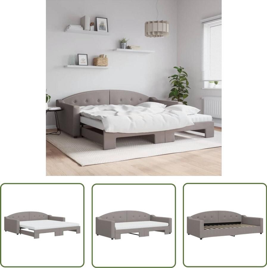 The Living Store Slaapbank met onderschuifbed en matrassen 100x200 cm stof taupe Slaapbank Tweepersoonsbed Onderschuifbed Lounge Sofa Guest Bed