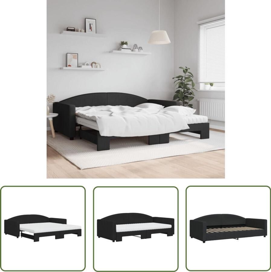 The Living Store Slaapbank met onderschuifbed en matrassen 100x200 cm stof zwart Slaapbank Tweepersoonsbed Sofa Bed Zwarte Slaapbank Designmeubel
