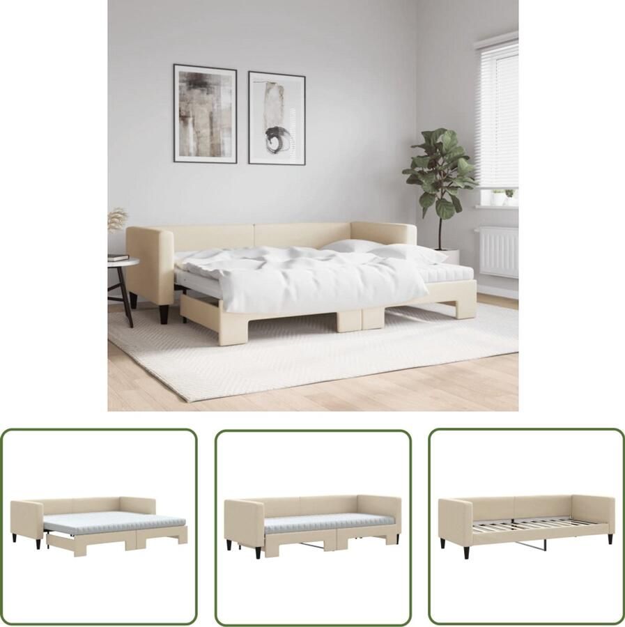 The Living Store Slaapbank met onderschuifbed en matrassen 80x200 cm stof crème Slaapbank Tweepersoonsbed Sofa Bed Onderschuifbed Creme Kleurstelling