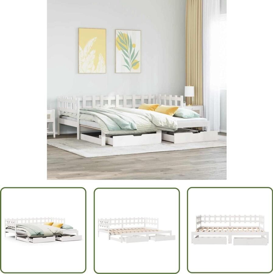The Living Store Slaapbank met onderschuifbed lades zonder matras 80x200 cm wit Slaapbank Tweepersoonsbed Stapelbed Loftbed Boxspring