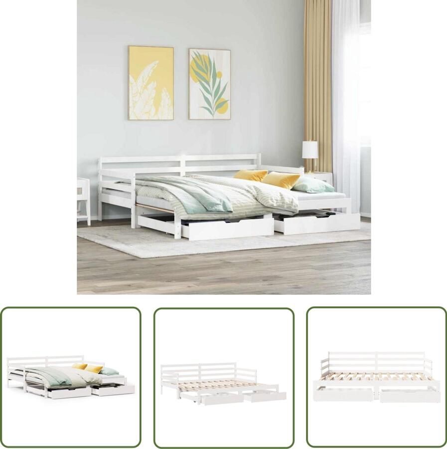 VidaXL Slaapbank met onderschuifbed lades zonder matras 90x190 cm wit Slaapbank Tweepersoonsbed Bankslaapbank Onderschuifbed Boxspring