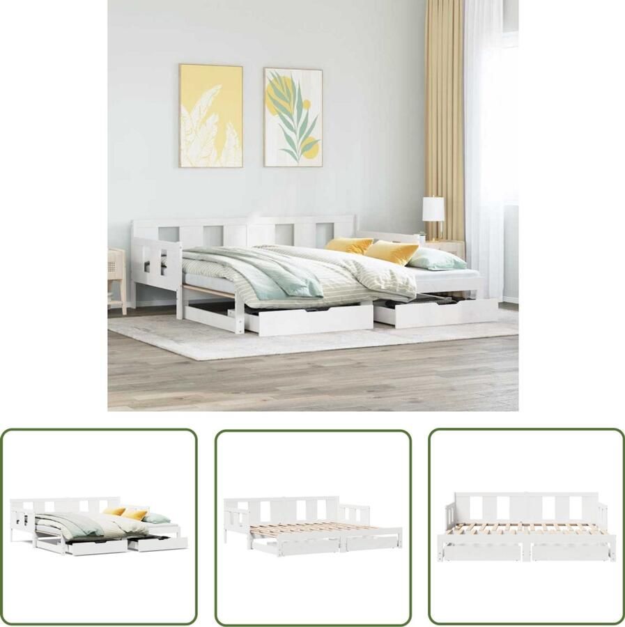 VidaXL Slaapbank met onderschuifbed lades zonder matras 90x190 cm wit Slaapbank Tweepersoonsbed Bankslaapzaak Onderschuifbed Stapelbaar Bed
