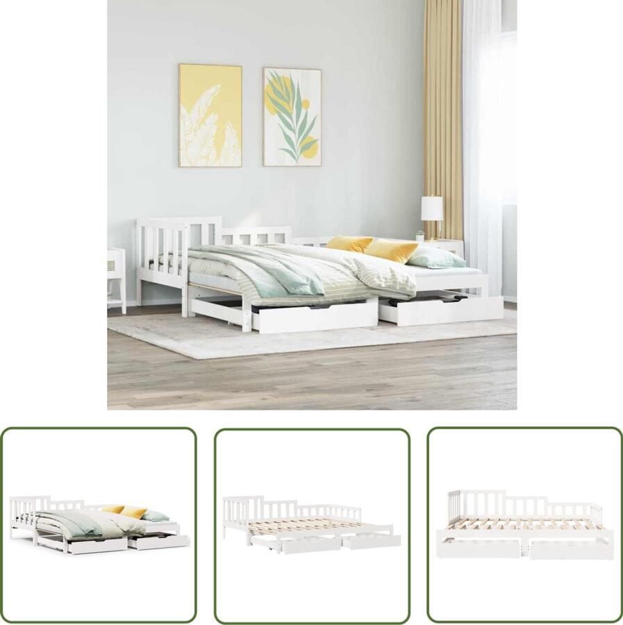 VidaXL Slaapbank met onderschuifbed lades zonder matras 90x190 cm wit Slaapbank Tweepersoonsbed Onderschuifbed Daybed Bankslaapzaak