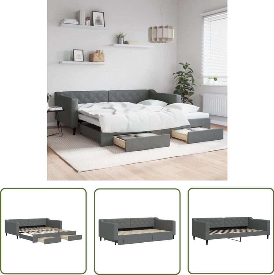 The Living Store Slaapbank onderschuifbed en lades 100x200 cm stof donkergrijs Slaapbank Tweepersoonsbed Donkere Meubels Multifunctioneel Meubel Opbergruimte