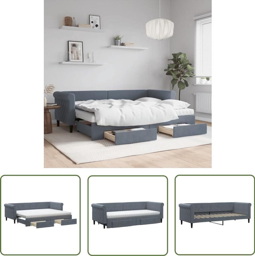 VidaXL Slaapbank met onderschuifbed en lades Donkergrijs Slaapbank Tweepersoonsbed Boxspring Lounge Sofa Meubels