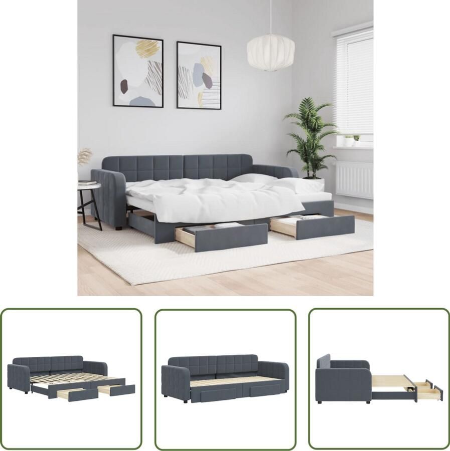 VidaXL Slaapbank onderschuifbed en lades 80x200 cm fluweel donkergrijs Slaapbank Tweepersoonsbed Onderschuifbed Boxspring Lounge Sofa