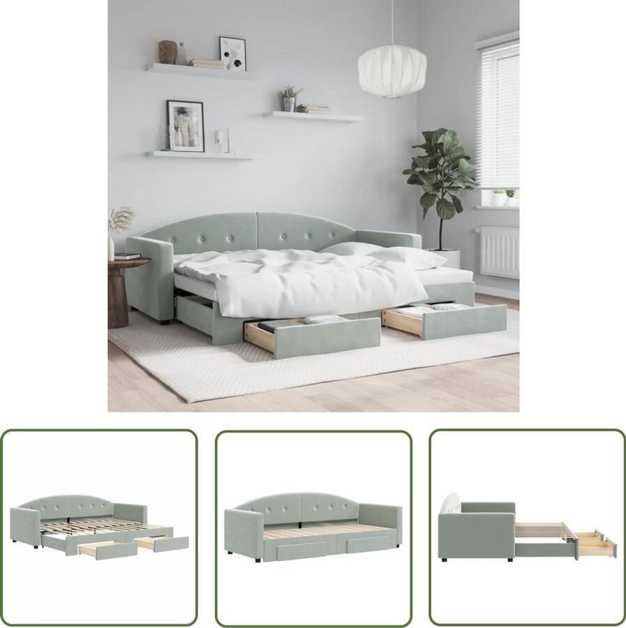 The Living Store Slaapbank onderschuifbed en lades 80x200 cm fluweel lichtgrijs Slaapbank Tweepersoonsbed Sofa Bed Onderschuifbed Multifunctioneel Meubilair