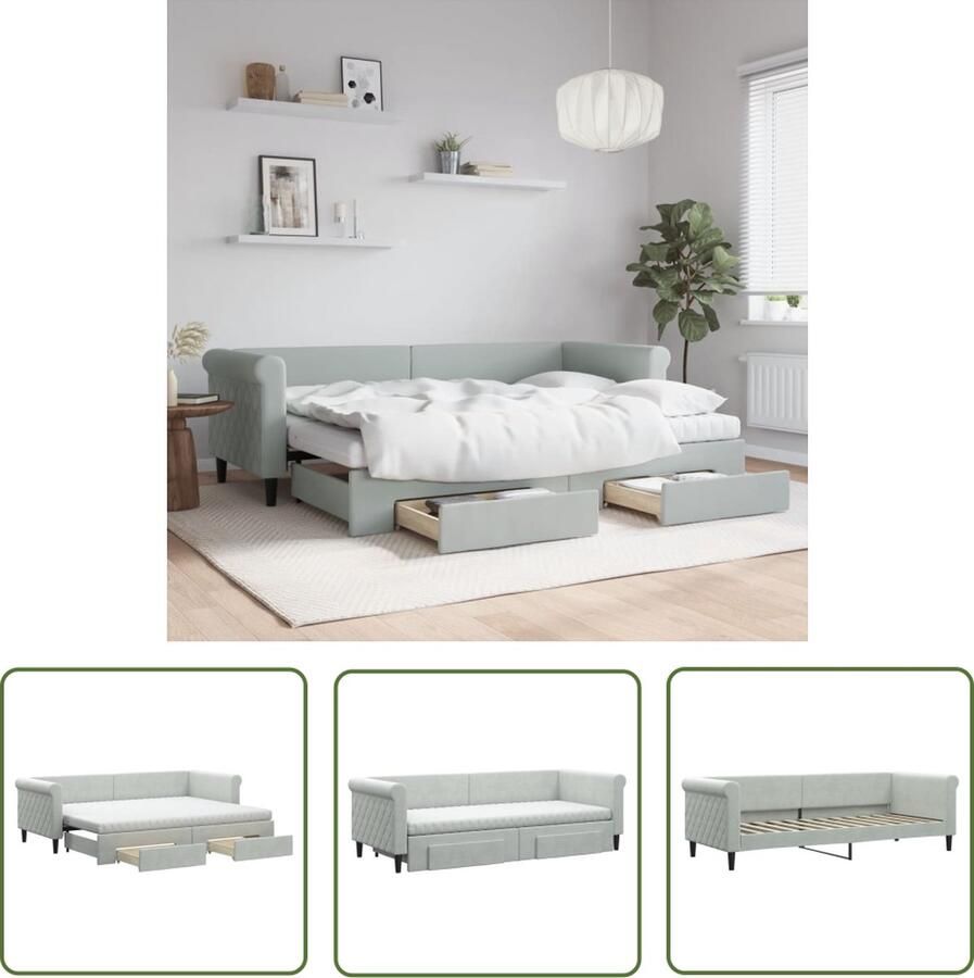 The Living Store SlaapbankVelvet 2-in-1 Lichtgrijs 229x90x68cm Inclusief Lades Matrassen Slaapbank Tweepersoonsbed Sofa Bed Velvet Bank Opvouwbare Bank