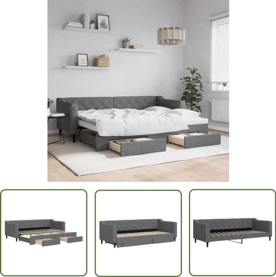 The Living Store Slaapbank onderschuifbed en lades 80x200 cm stof donkergrijs Slaapbank Tweepersoonsbed Donkere Meubels Multifunctioneel Meubel Onderkast