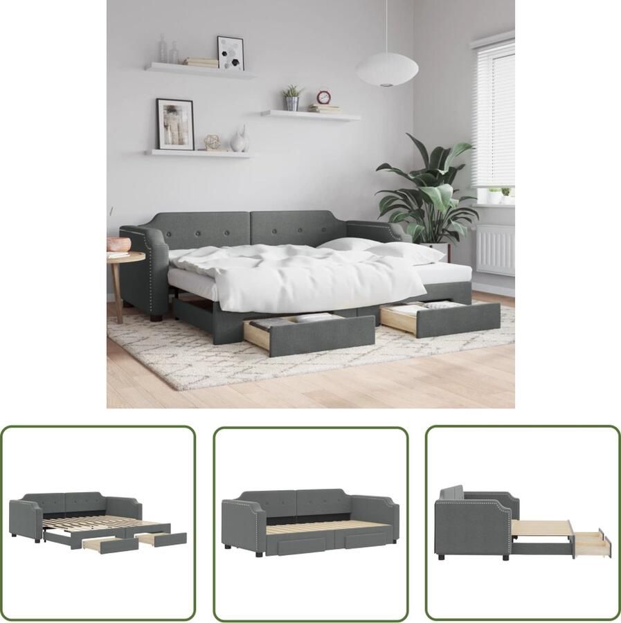 The Living Store Slaapbank met Onderschuifbed Donkergrijs 223 x 172.5 cm Veelzijdige bank en bed 2 lades Duurzame stof en stevige constructie Exclusief matrassen Montage vereist