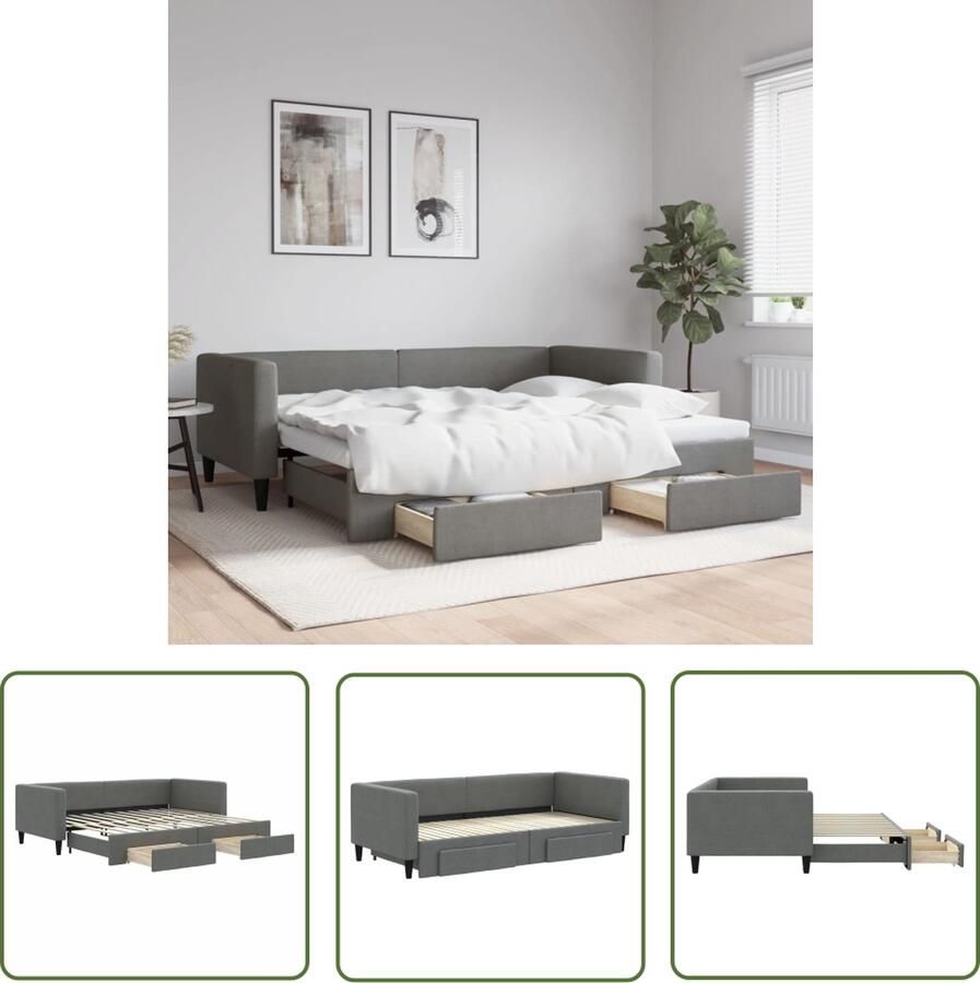 The Living Store Slaapbank Onderschuifbed 223x100x68cm Veelzijdige 2-in-1 Slaapbank met Opberglades Duurzame Stof Solide Constructie Kleur- Donkergrijs Geschikt voor 90x200cm Matras Montage Vereist