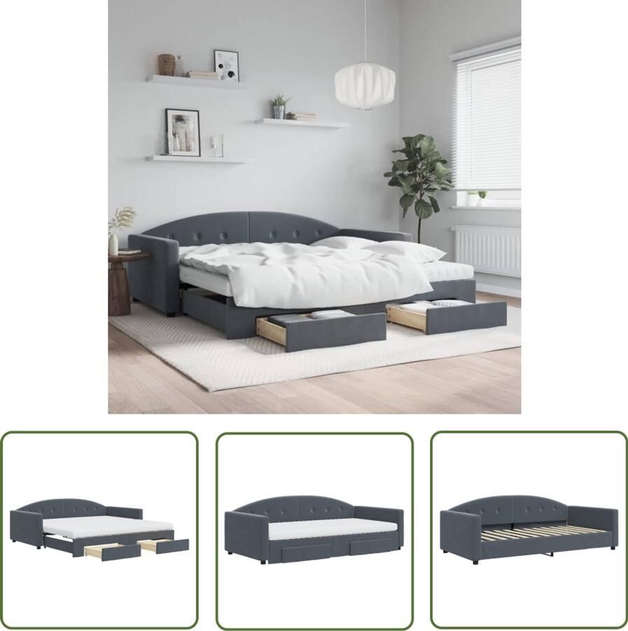 VidaXL Slaapbank onderschuifbed lades 100x200 cm fluweel donkergrijs Slaapbank Tweepersoonsbed Lounge Sofa Boxspring Design Meubel