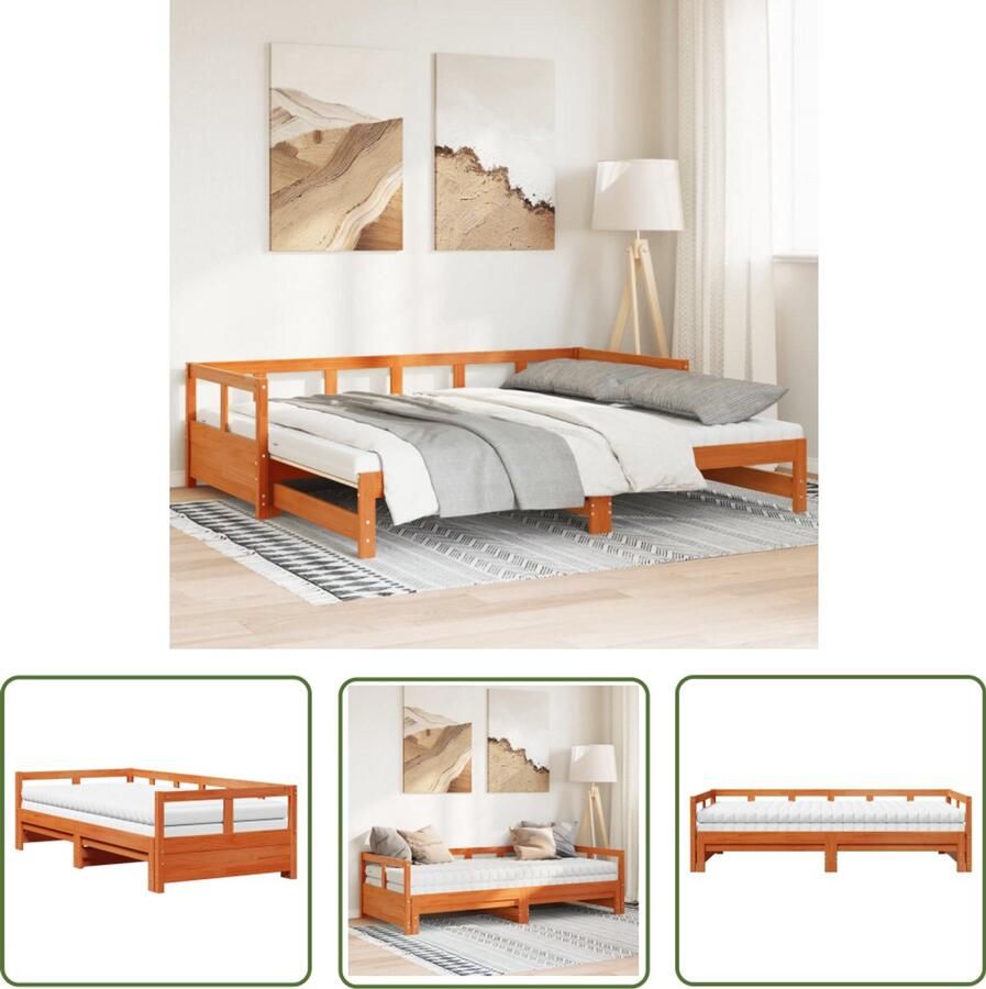 VidaXL Slaapbank onderschuifbed matras 80x200 cm grenenhout wasbruin Slaapbank Tweepersoonsbed Boxspring Stapelbaar Bed Design Meubel